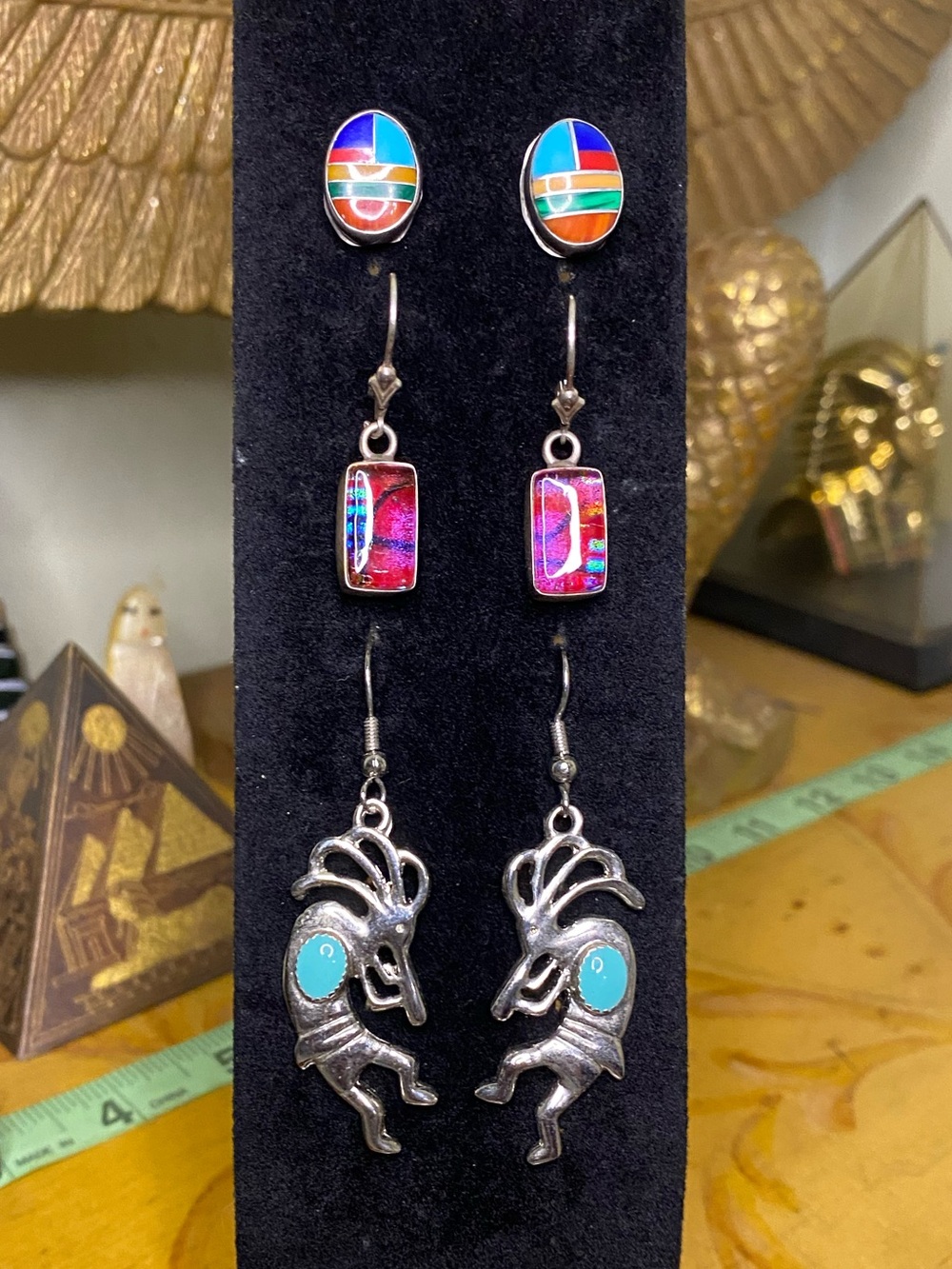 Sterling Kokopelli Drop Earrings with Turquoise Accent - Silver - Picture 4 of 6